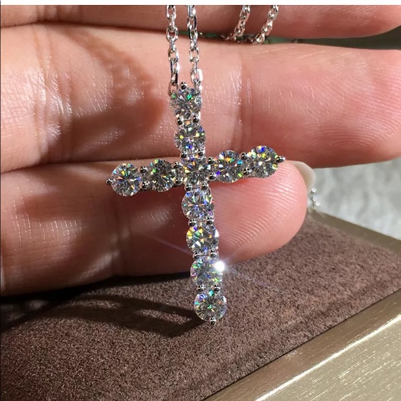 New Cross 925 Silver Women White Sapphire necklace - Picture 5 of 5